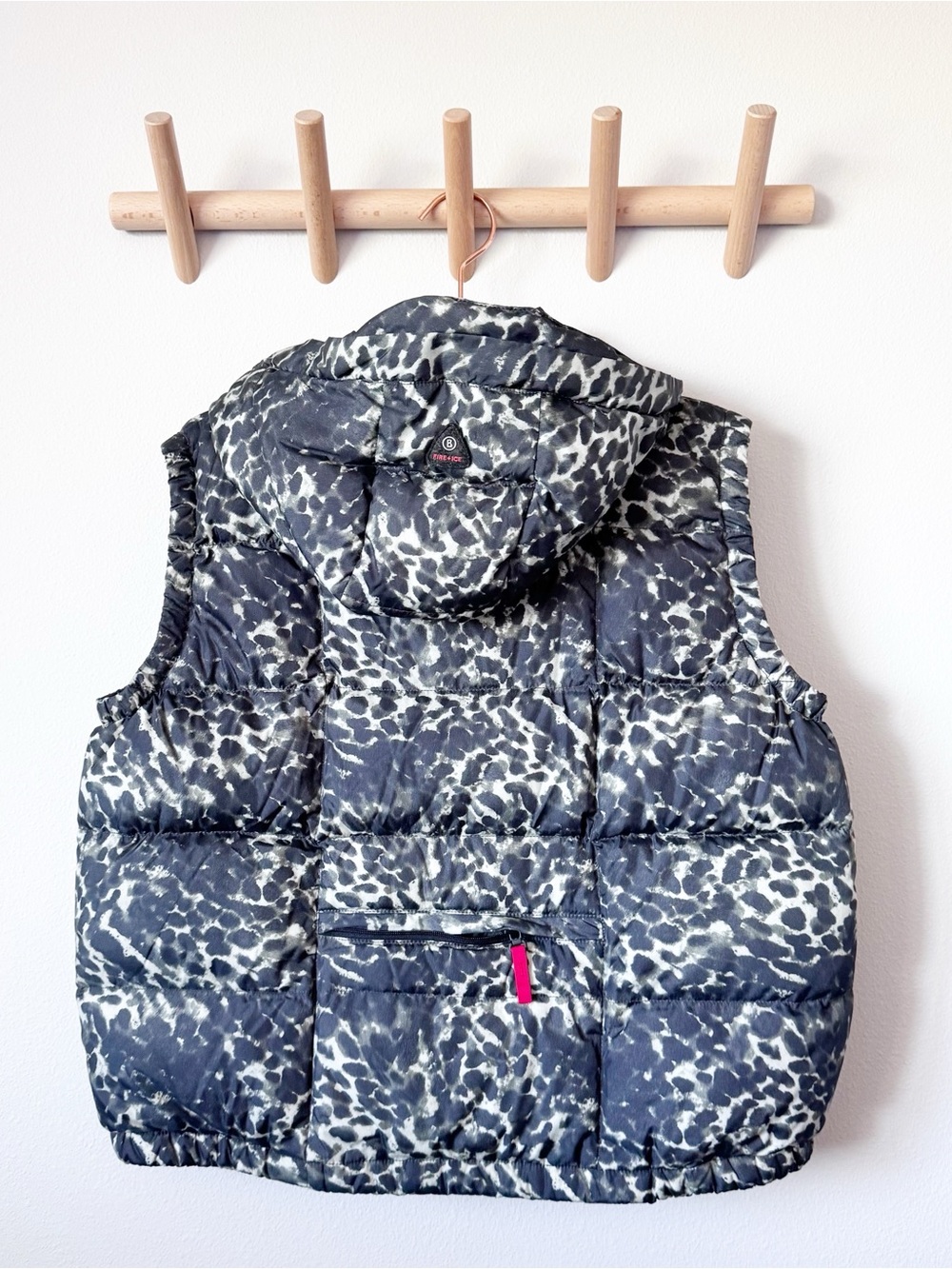 Bogner Black and Green and Black Leopard Print Down Puffer Vest - Picture 7 of 16